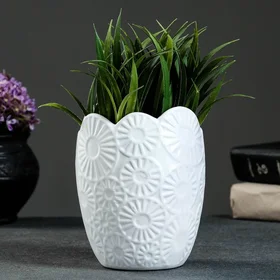 Фигурное кашпо-ваза Цветы, 0,7л 14х9см белое