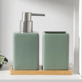 Набор аксессуаров для ванной комнаты SAVANNA Square, 3 предмета дозатор для мыла, стакан, подставка, цвет зелёный