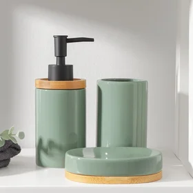 Набор аксессуаров для ванной комнаты SAVANNA Джуно, 3 предмета мыльница, дозатор для мыла, стакан, цвет зелёный