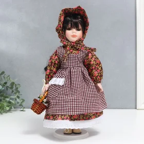 Кукла коллекционная керамика Марфушечка в цветочном платье и косынке 30 см