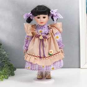 Кукла коллекционная керамика Зося в сиреневом платье с ромашками 30 см