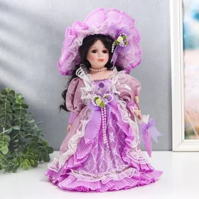 Кукла коллекционная керамика Леди Мелисса в сиреневом платье с зонтом 30 см