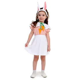 Карнавальный костюм Зайка белая, плюш, пелерина, юбка, головной убор, рост 98-104 см