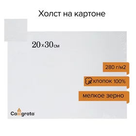 Холст на картоне Calligrata, хлопок 100, 20 х 30 см, 3 мм, акриловый грунт, мелкое зерно, 280 гм2