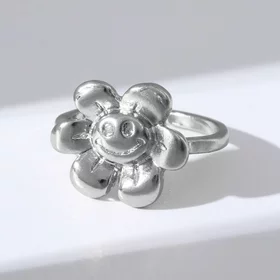Кольцо Настроение цветок-смайлик, цвет серебро, безразмерное