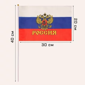 Флаг России Герб, 20 х 30 см, шток 40 см, полиэфирный шёлк