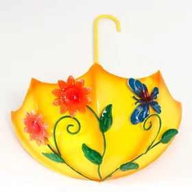 Сувенир металл Зонтик с цветами и бабочкой жёлтый 9,5х19,5х25,5 см