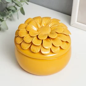 Шкатулка керамика Пышный цветок горчица 9х12х12 см