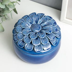 Шкатулка керамика Пышный цветок синий 9х12х12 см
