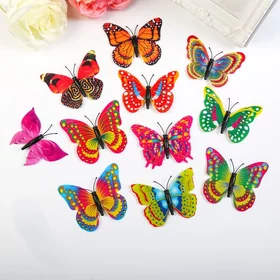 Магнит пластик Бабочка радуга двойные крылышки, МИКС 8,2х11,7 см