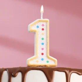 Свеча для торта Горошек, цифра 1, блестки, 7 см, МИКС