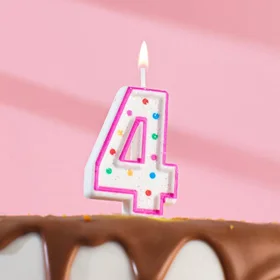 Свеча для торта Горошек, цифра 4, блестки, 7 см, МИКС