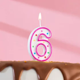 Свеча для торта Горошек, цифра 6, блестки, 7 см, МИКС
