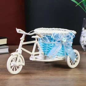 Корзинка декоративная Велосипед с кашпо-голубая лента 10,5х21х10 см