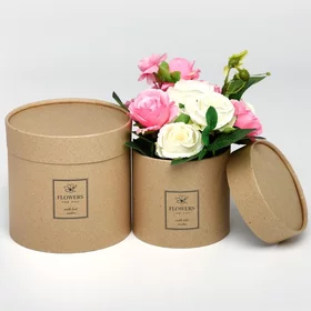 Набор шляпных коробок из крафта 2 в 1 Flowers, 12 х 12, 15 х 15 см