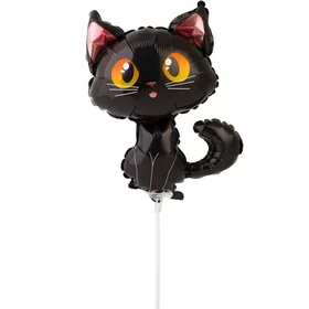 Шар фольгированный 14 Кот чёрный, мини-фигура