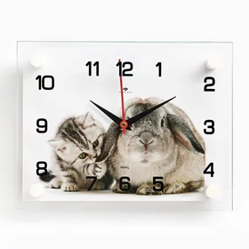 Часы настенные, интерьерные Заяц и кот, бесшумные, 20 х 26 см