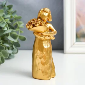 Сувенир полистоун Девочка с букетом роз золото 4х6х13 см
