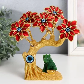 Сувенир от сглаза Цветущее дерево. Слон со слитком золота золото, красный 17 см