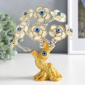 Сувенир от сглаза Цветущее дерево золото, белый 13х5х18 см