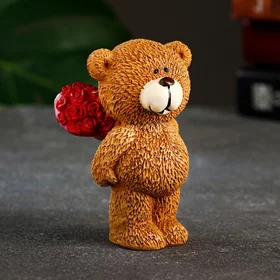 Фигура Медвежонок с букетом бежевый, 4x4,5x11см