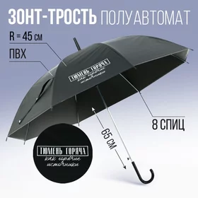 Зонт-трость полуавтомат Тюмень горяча, как горячие источники, цвет черный, 8 спиц, R 45 см