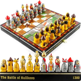 Шахматы Куликовская битва, доска дерево 30 х 30 см, пешка h-5 см, король h-8.5 см