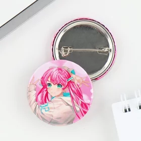 Значок закатной аниме Девочка с розовыми волосами, d 3,8 см