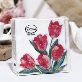Салфетки бумажные Desna Design Красные тюльпаны,1 слоя,24x24,40 листов