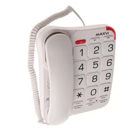 Телефон проводной Maxvi CB-01, SOS, повтор номера, быстрый набор, телефонная книга, белый