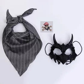 Карнавальный Наборбандана в полоску,,маска с рогами латекс черная,т.наклейка