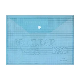 Папка-конверт на кнопке, А4, 80 мкм, Клетка, тонированная, синяя