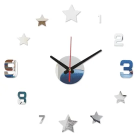 Часы-наклейка, серия DIY, Звезды, плавный ход, d-40 см, серебро