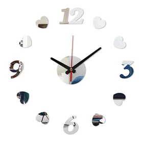 Часы-наклейка, серия DIY, Сердечки, плавный ход, d-40 см, серебро