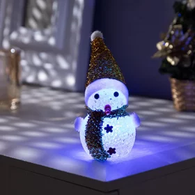 Ёлочная игрушка Золотистый снеговичок 8 см, батарейки, свечение мульти RGB