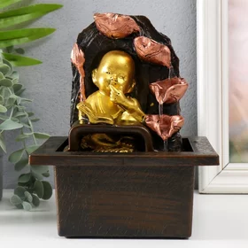 Фонтан настольный от сети Маленький будда с книгой у фонтана 13х13х20 см