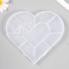 Шкатулка пластик для мелочей Сердце с бантиком прозрачная 9 отделений 15,5х14х1,8 см