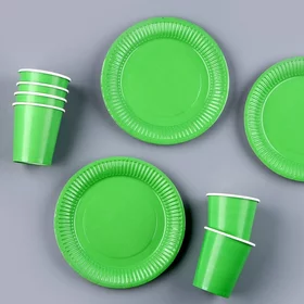 Набор бумажной посуды 6 тарелок, 6 стаканов, цвет зелёный