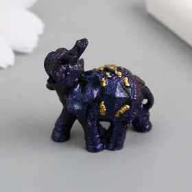 Сувенир полистоун Сине-фиолетовый слон с попоной и золотом 4х2х4 см