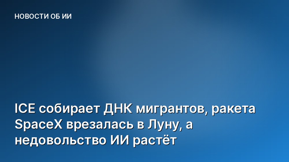 ICE собирает ДНК мигрантов, ракета SpaceX врезалась в Луну, а недовольство ИИ растёт