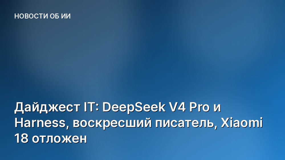 Дайджест IT: DeepSeek V4 Pro и Harness, воскресший писатель, Xiaomi 18 отложен