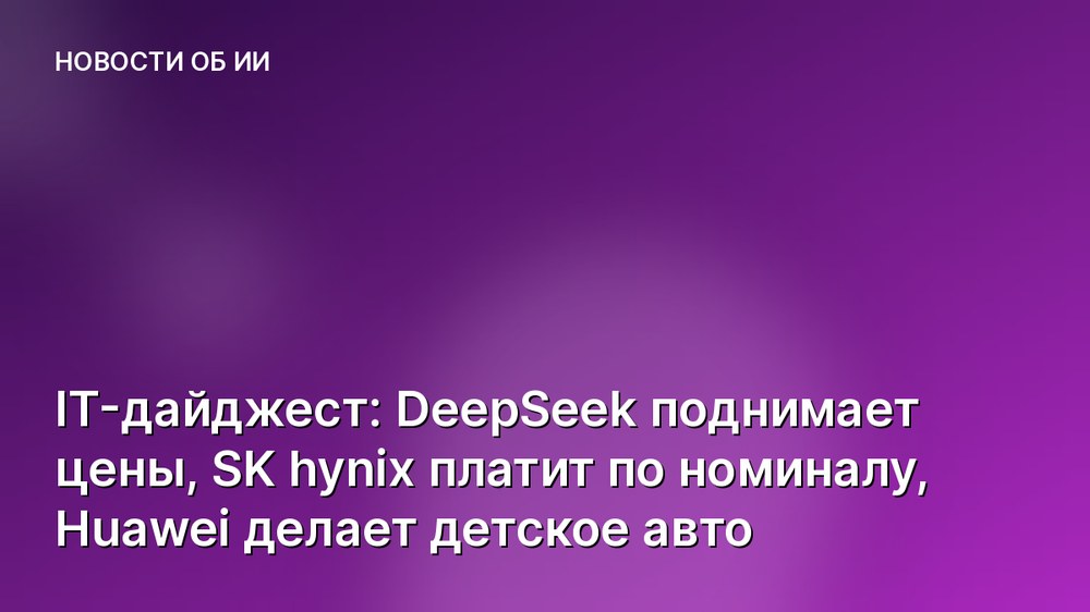 IT-дайджест: DeepSeek поднимает цены, SK hynix платит по номиналу, Huawei делает детское авто