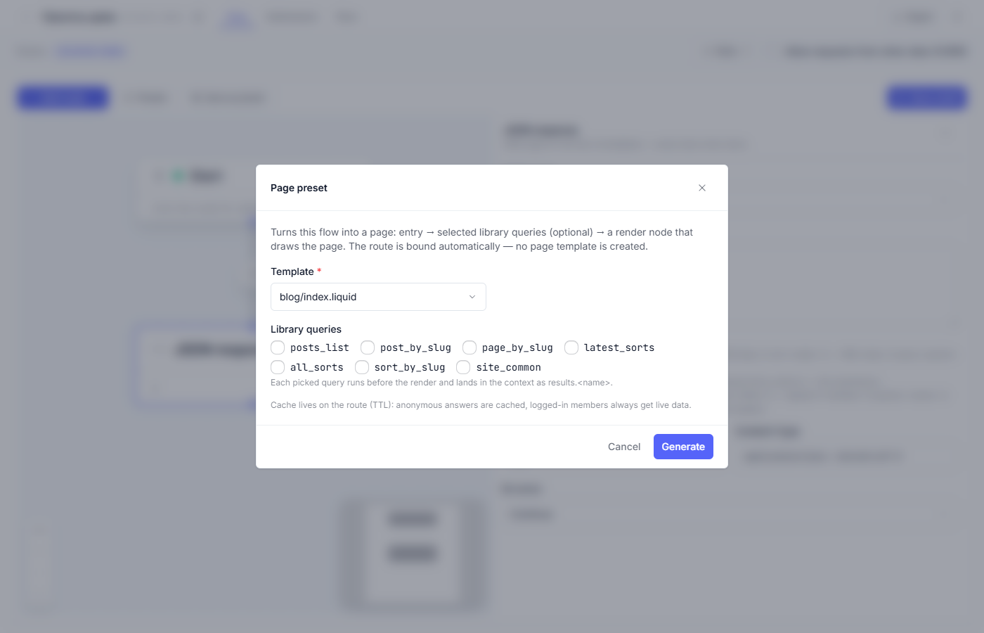 The Page preset options window